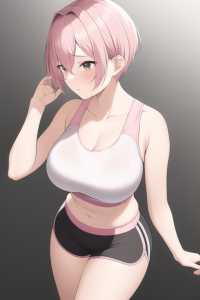 pink short haired girl wearing sports bra and short pants s-353238901.png
